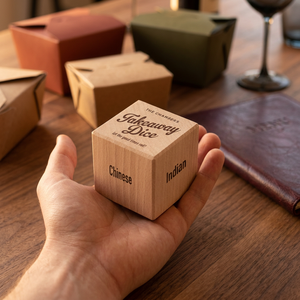 The Chambers Takeaway Dice Wooden <b>Cube</b> Laser Engraved For Restaurant Promotion Party Favors Home Decor - Product Image 3