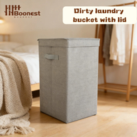 Panier à linge en tissu gris clair avec couvercle et poignées en tissu - Panier de rangement pliable pour vêtements pour salle de bain et chambre à coucher