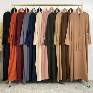 6597# Modest Fashion Muslim Long Dress With Side <b>Pockets</b> Nida Fabric Solid Color Women Clothing - Product Image 6