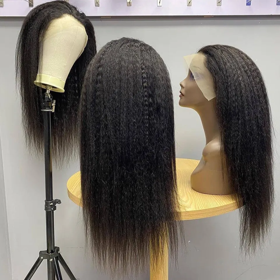 Kinky Yaki Straight Peruvian Virgin Human Hair Hd Lace Front Wig Full Lace Human Hair Wig 360 Lace Frontal Wig For Black Women