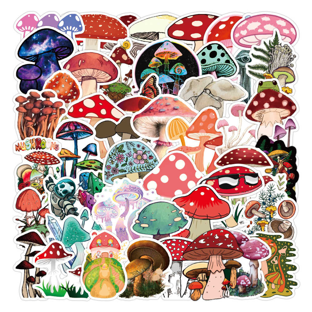 50pcs Mushroom Stickers Psychedelic Graffiti Stickers for Water Bottles Helmet Keyboard Box Wardrobe Waterproof Vinyl Stickers