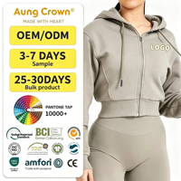 Hoodie personnalisé avec logo, haute qualité, pour femme, fermeture éclair, cordon de serrage, polaire douce, coupe oversize, style streetwear, court, zippé.