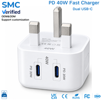 Adaptor Charger 40W PD Fast Charger Tipe C Dual Port Adaptor Daya Dinding Portabel Pengisi Daya Ponsel untuk iPhone Grosir Kustom