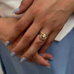 Geometric <b>Stacked</b> Stainless Steel <b>Ring</b> For Women Pave Setting Party Jewelry TR4487 - Product Image 1