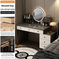Coiffeuse moderne avec miroir rond éclairé et armoire latérale, table de maquillage avec tiroirs pour chambre à coucher, meuble