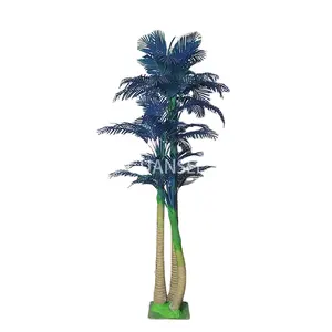 Indoor outdoor decoration green and blue plastic artificial plants artificial palm tree