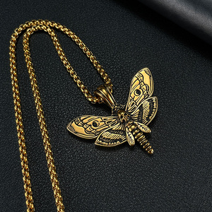 Nuevo collar de acero inoxidable Punk cabeza de muerte calavera mariposa polilla colgante chapado en oro buen detalle Animal encanto enlace Cristiano - Product Image 4