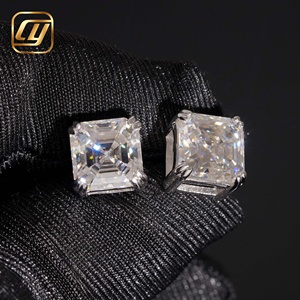 Boucles d'oreilles clous en argent sterling 925 avec moissanite taille Asscher VVS, serties de diamants plaqués, bijoux fins hip-hop pour hommes et femmes, vente en gros - Product Image 6