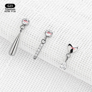 Boucles d'oreilles pendantes minimalistes en titane G23 ASTM F136, bijoux de piercing en forme de goutte d'eau - Product Image 3