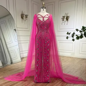 Fuchsia Beaded Mermaid Evening Dresses 2024 Serene Hill LA72186 Elegant Wedding Party Gowns For Women Arab