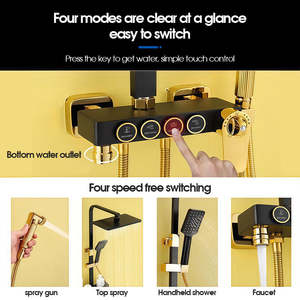 Ensemble de douche multifonction en acier inoxydable brossé avec barre coulissante, mitigeur de douche pluie et massage, couleur gris anthracite, pour baignoire et salle de bain - Product Image 3