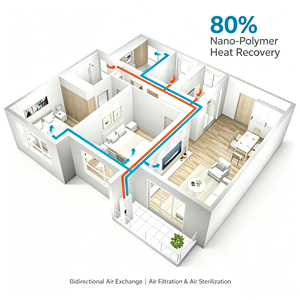 Ventilatore a Recupero di Energia 260m3/h per Uso Domestico e Scolastico, Sistema Mini di Ventilazione a Recupero Totale del Calore per Hotel e Campus - Product Image 4