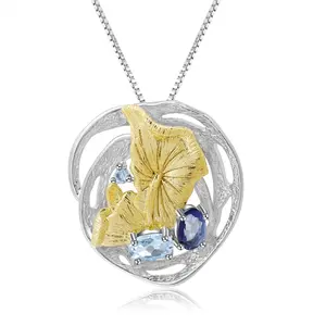 Abiding Natural Fashion Mix Bluetopaz Gemstone 925 Sterling Silver Pendant Necklace Jewelry
