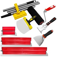 Kit d'outils de peinture et de mastic en acier inoxydable, grattoirs rouges de 25/60/80 cm, rallonge de rouleau de 9 pouces et spatules (poignée en caoutchouc)