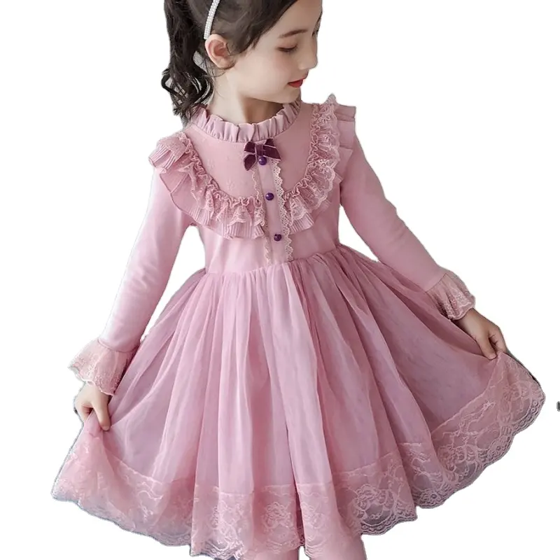 Fall Long Sleeve Kids Dresses For Girls Clothing Princess Party Birthday Yarn Children Clothes Wholesale