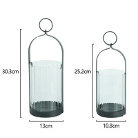 Lanterne en verre avec anneau circulaire et motif de vagues d'eau, en métal noir, écologique, décoration de Pâques pour la maison, par Foryoudecor