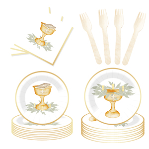 DAMAI - Juego de Platos de Papel, Servilletas y Mantel Desechables con Diseño de Flores Blancas para Comunión, Bautizo, Fiesta Infantil - Product Image 3