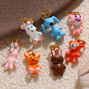 Breloques <span class=keywords><strong>de</strong></span> bracelet en émail en forme d'animaux <span class=keywords><strong>de</strong></span> dessin animé mignons, pendentifs <span class=keywords><strong>de</strong></span> collier colorés en acier inoxydable (lapin, <span class=keywords><strong>singe</strong></span>, chien) pour ma fille - Product Image 6
