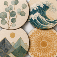 Ensemble de 4 sous-verres personnalisés en contreplaqué peuplier découpés au laser, motif vague d'eucalyptus, pour bar à domicile, table basse, cadeau, conforme CPSC, DDP