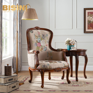 Amerikanischer Vintage-<span class=keywords><strong>Sessel</strong></span> aus Blumenstoff und Leder <span class=keywords><strong>mit</strong></span> Massivholzgestell für Wohnzimmer Gemütliche Lounge Holz-Einzelsofa-Couch - Product Image 5