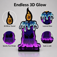 Lot de 3 décorations LED Halloween à miroir infini, 12V DC, pour jardin, avec bougies, citrouilles et fantômes, pour intérieur et extérieur HSH
