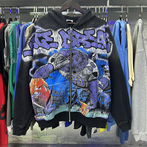 <span class=keywords><strong>Sweat</strong></span>-shirt ample en coton platine à fermeture éclair, style américain, imprimé <span class=keywords><strong>vintage</strong></span>, tendance streetwear, décontracté, avec fourrure de lapin, pour le commerce extérieur - Product Image 4