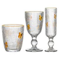 Tasse à rincer en verre sodocalcique épaissi gaufré, style luxe léger, et bol à crème glacée exclusif hôtelier, avec bord doré et papillon peint à la main