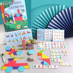 Jeu de blocs magnétiques en bois Montessori pour enfants, forme géométrique Tangram, amusant et éducatif - Product Image 3