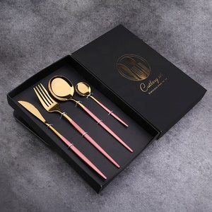 4psc Set Tableware Black Spoon Fork and Knife Rose Gold Cutlery Flatware Set Wedding Hotel Dinnerware Dining <b>Table</b> Set - Product Image 3