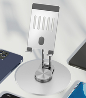 Nouveauté : support de téléphone portable élégant avec base en bois, pivotant à 360°, réglable en hauteur, support universel pour tablette en aluminium