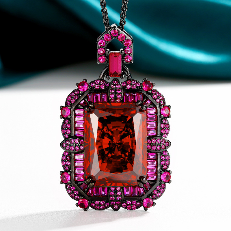 Black gold orange pendant with Chopin chain