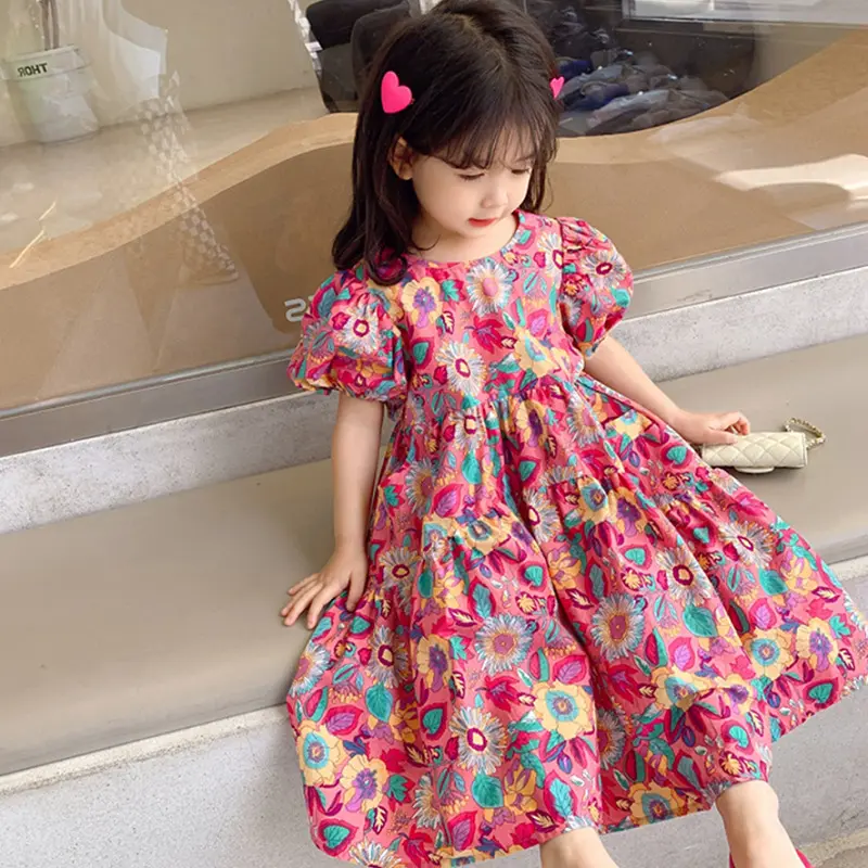 Summer New Fashion Baby Girl Dresses Princess Clothing Cute Party Cotton Flower Children Short Sleeve Sweet Floral Dress