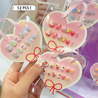 Lot de 12 faux ongles détachables en ABS 3D pour enfants, motifs dessin animé, pré-conçus, à presser pour filles