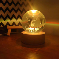 Lampe de nuit boule de cristal art 3D Boule de cristal lumineuse Décoration Système solaire Veilleuse LED Décoration de bureau pour la maison