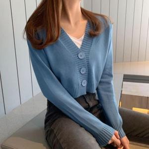 Autumn and Winter New Fashion Short High Waist Long Sleeve Collar Knitted Cardigan Style Sweater Coat Women - Product Image 1