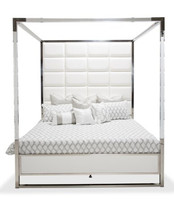 Lit à baldaquin de luxe avec cadre King Size, tête de lit capitonnée en cuir, lit à quatre poteaux en acrylique, mobilier de chambre moderne