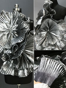 Bahan Kain Organza Transparan Berlipit Ruffle Besar Bergelombang Berkilau Metalik untuk Desainer DIY Menjahit Gaun Pengantin Aksesoris - Product Image 5