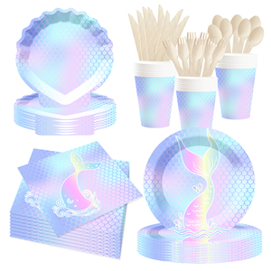 Ensemble de vaisselle jetable personnalisé DAMAI sur le thème des sirènes pour fête d'anniversaire d'enfants, filles, assiettes, gobelets, serviettes - Product Image 1