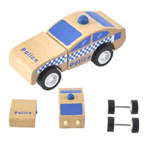 Kidpik New Design Vehicle Puzzle 3d Cartoon Jigsaw Puzzle Supplier Police Car Building Blocks Customized Logo Unisex Wooden Toy