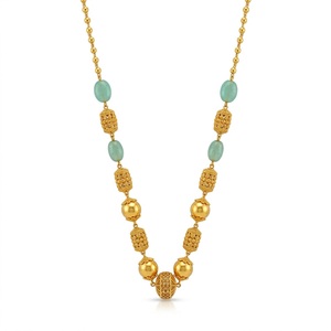 Collar Mala Antiguo de Plata 925 con Cuentas Verde Agua y Diseño de Cuentas Doradas, Joyería Étnica Tradicional para Mujer - Product Image 1