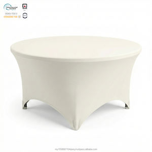 Funda de Mesa Rectangular Elástica de Spandex Oxford Doble Color Marfil de 6 pies, Impermeable, Ecológica, Personalizable para Alquiler en Bodas - Product Image 1