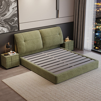 Lit en tissu oreille d'éléphant de luxe léger, cadre de lit double rembourré doux avec lattes en bois massif pour chambre d'appartement et de villa