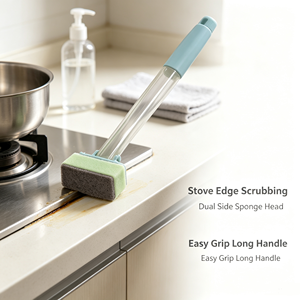Long Handle Sponge <b>Scrub</b> <b>Brush</b> Soap Dispenser Dishwashing Cleaner for Kitchen Pot Pan Sink - Product Image 2