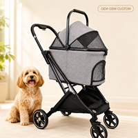 Poussette pour chien et chat pliable, imperméable, respirante, confortable, épaissie et renforcée, 4 roues, pliage à une main, très vendue