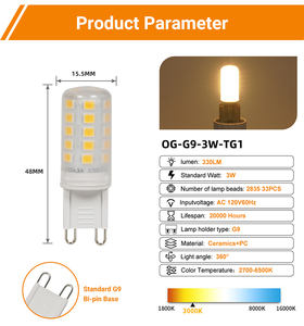 Светодиодные лампы OLGELUX <span class=keywords><strong>G9</strong></span> 2.5W, <span class=keywords><strong>3W</strong></span>, 4.8W, 8W: Суперяркие, керамические + PC, SMD2835. Оптом. - Product Image 4
