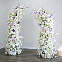 Arche de décoration florale élégante pour mariage 1,8+2,1m en forme de corne, toile de fond en fleurs artificielles réalistes en soie blanches et violettes