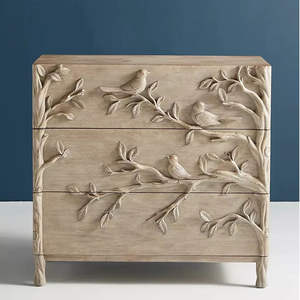 <span class=keywords><strong>Commode</strong></span> à 3 tiroirs en bois massif, buffet rustique fait main avec relief floral, meuble de rangement antique pour salon - Product Image 5