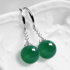 Pendientes colgantes clásicos de plata con piedra verde para mujer, joyería de fiesta, pendientes colgantes de moda con corte redondo brillante - Product Image 2