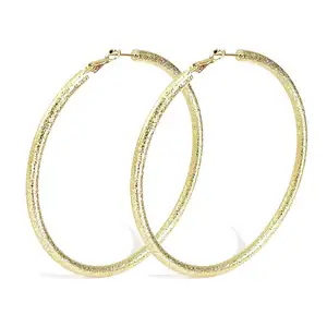 HANSIDON Shining Large Hoop Earrings Women New Statement Handmade Gold Plated Indian Jewelry Gift Party Accessory Earrings