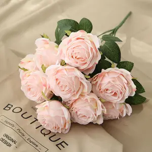 Высококачественная Красная белая шелковая Роза с 10 цветами, букет искусственных роз для свадебного украшения, День святого Валентина
